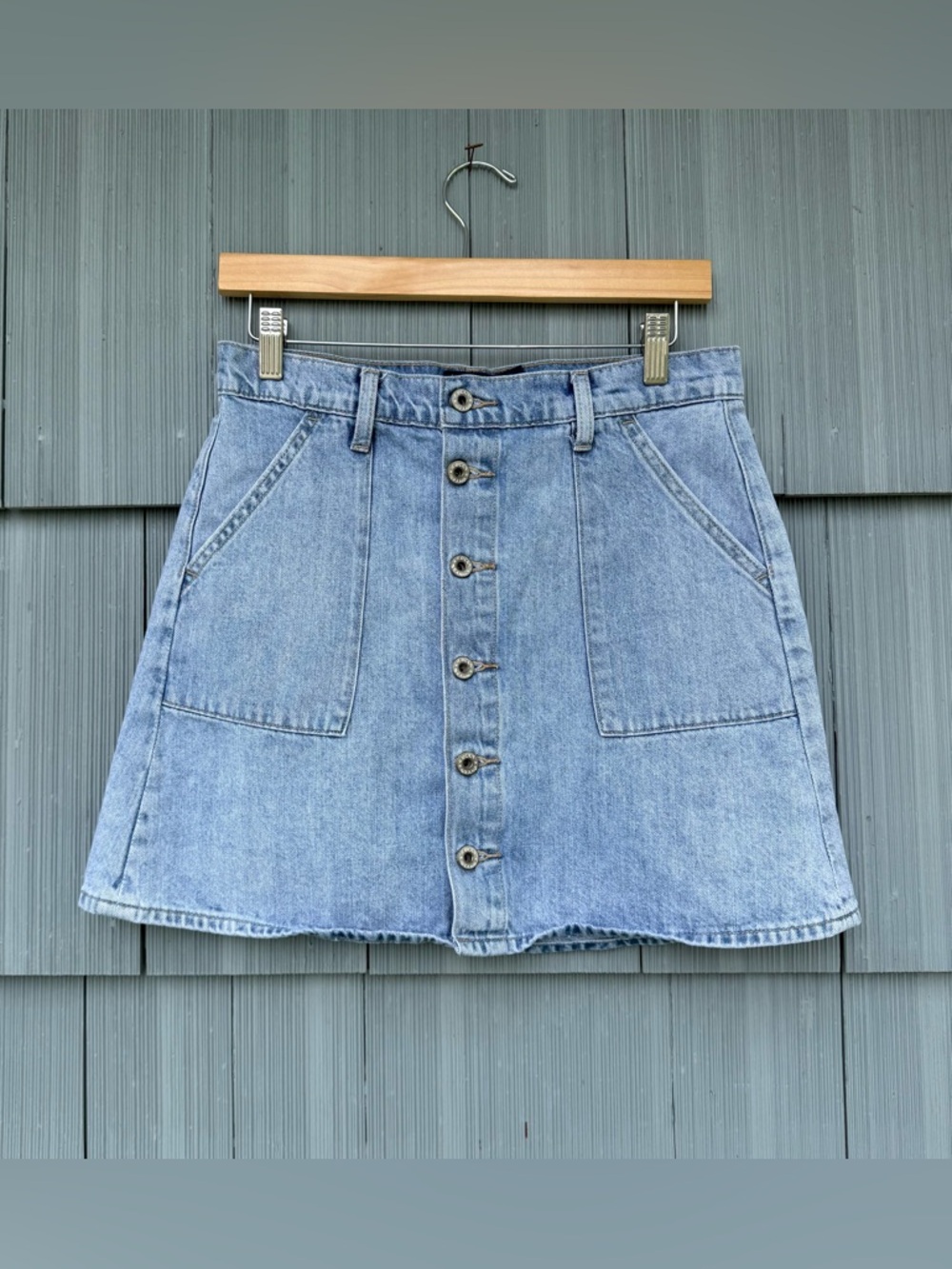 lucky brand denim utility skirt with pockets, women's size 8/29, button down - Picture 6 of 16